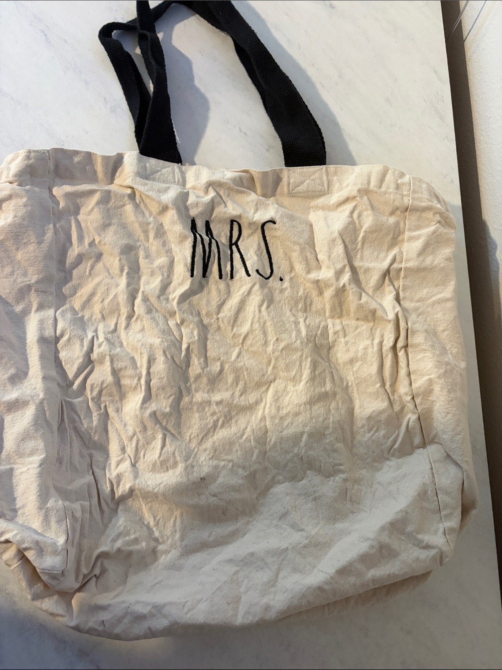 Canvas 'MRS.' Tote Bag in Cream with Black Handles